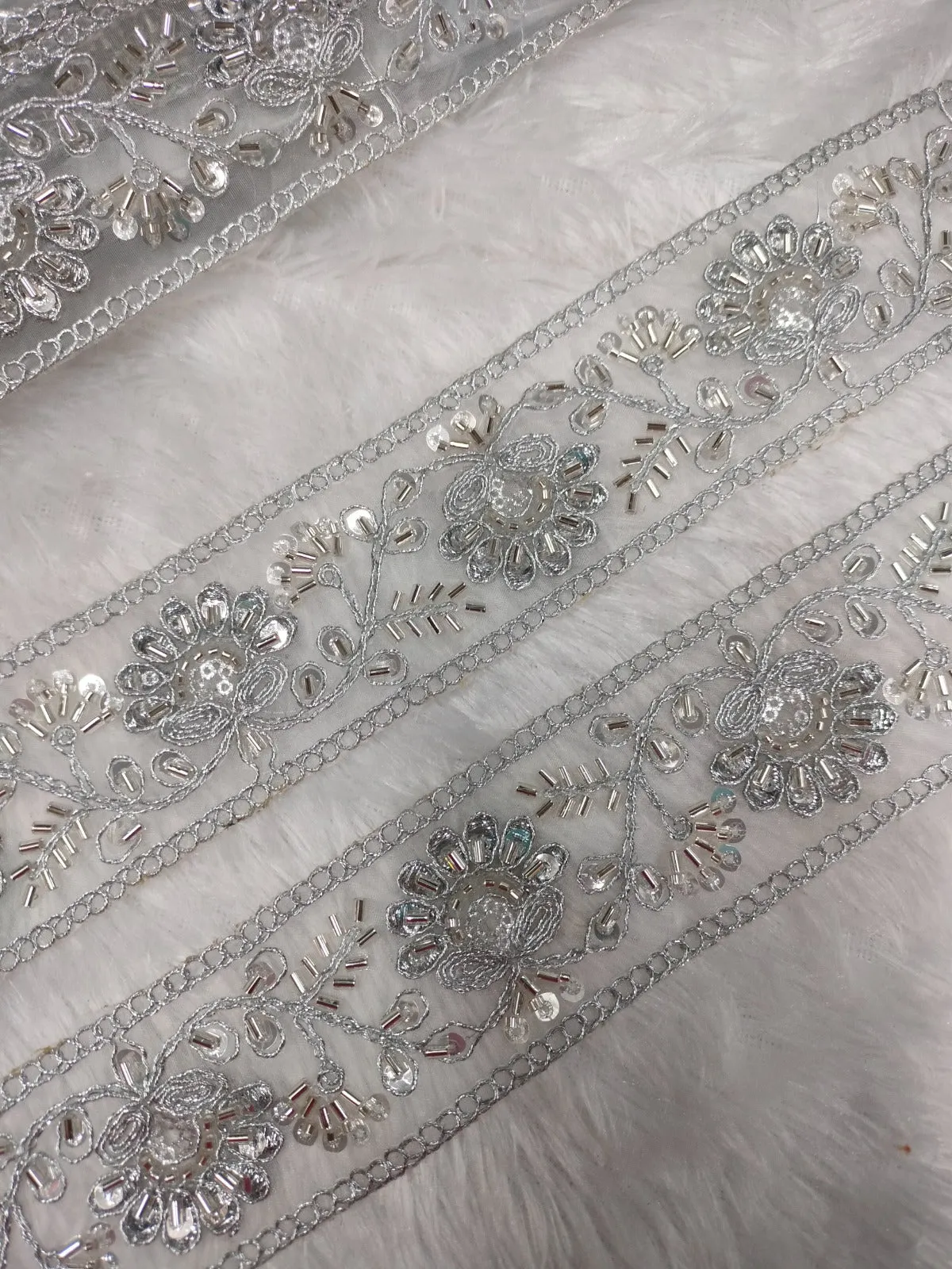 Silver Embellished Sequin and Cutdana Trim