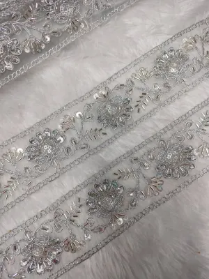 Silver Embellished Sequin and Cutdana Trim