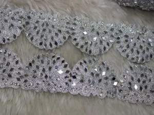 Silver Mirror and Stone Work Scalloped Embroidered Border