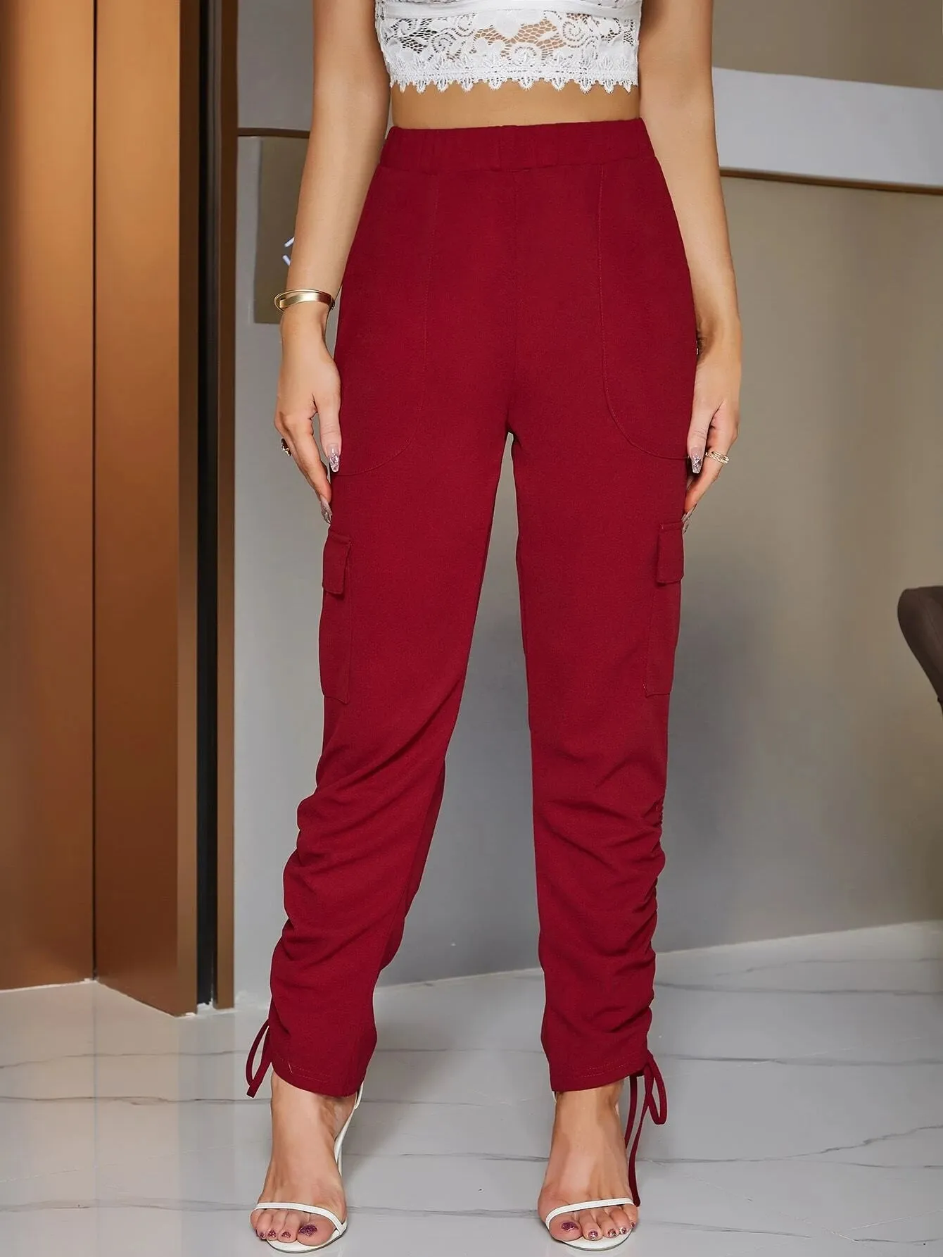 Stretchy Cargo Drawstring Pants