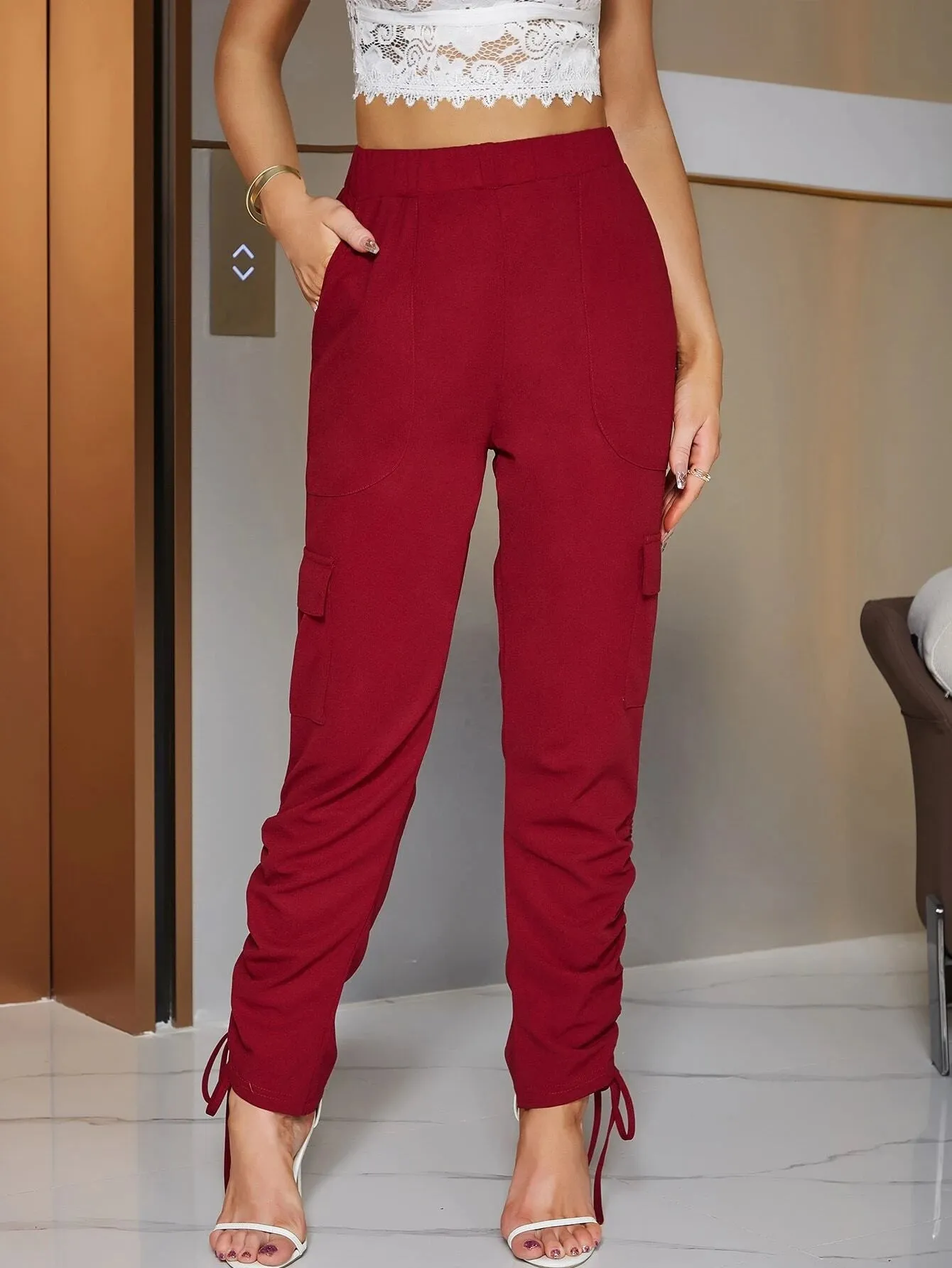 Stretchy Cargo Drawstring Pants