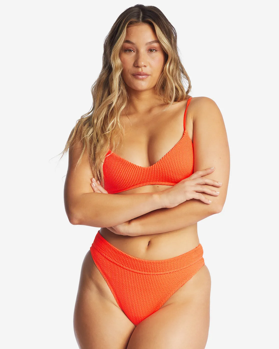 Summer High V-Neck Bralette Bikini Top - Orange Crush