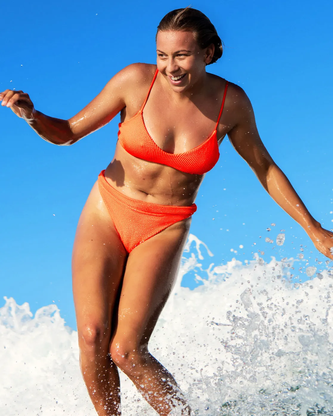 Summer High V-Neck Bralette Bikini Top - Orange Crush