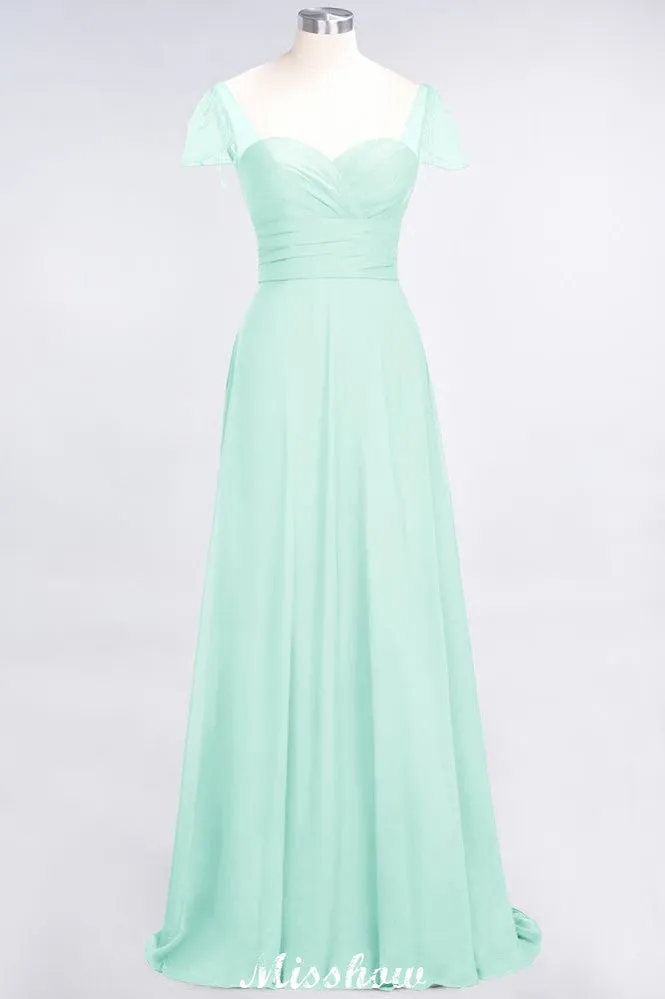 Sweetheart Cap-Sleeves Ruffle Floor-Length Bridesmaid Dress with Beadings Moher if the Bride Dresses
