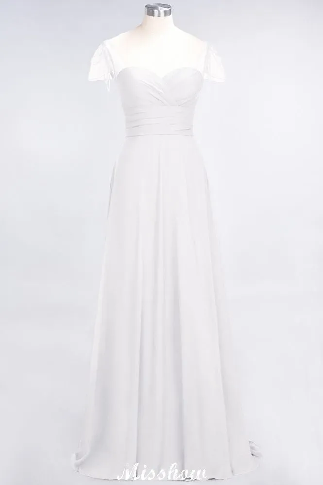 Sweetheart Cap-Sleeves Ruffle Floor-Length Bridesmaid Dress with Beadings Moher if the Bride Dresses