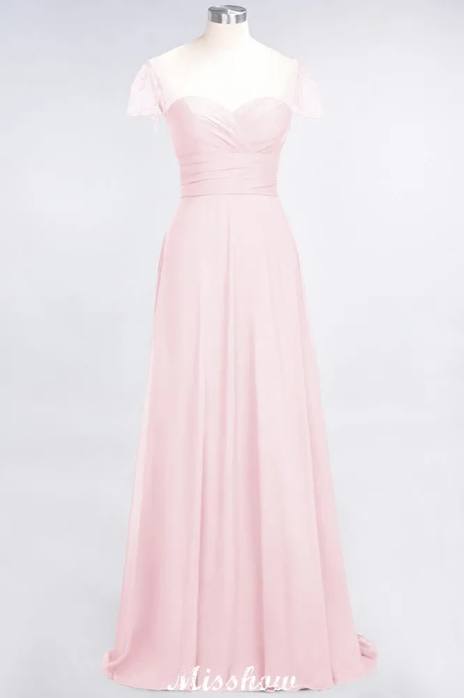 Sweetheart Cap-Sleeves Ruffle Floor-Length Bridesmaid Dress with Beadings Moher if the Bride Dresses