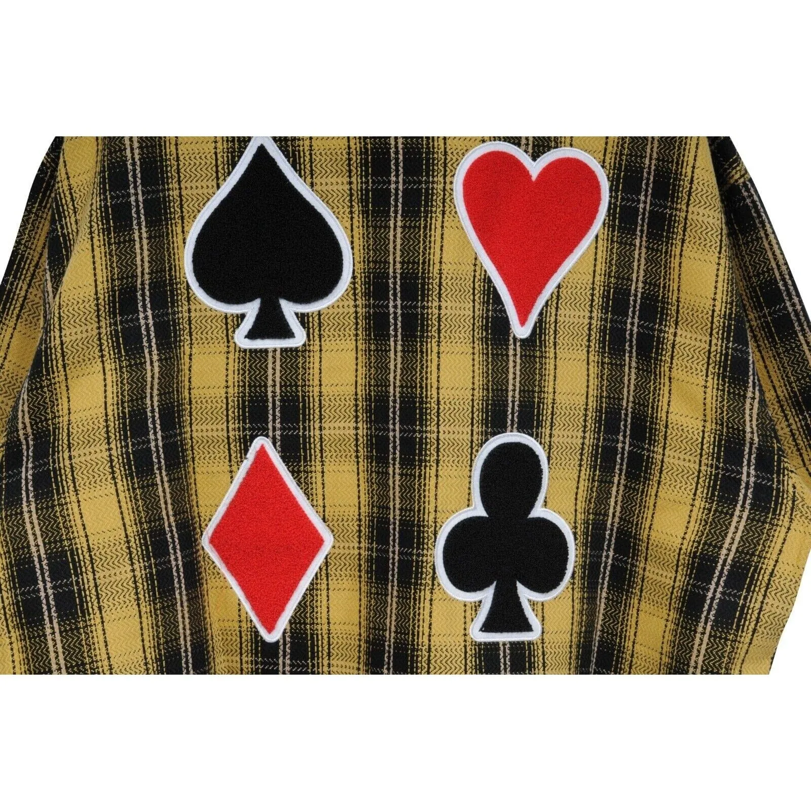 The Dealers Button Down Shirt Yellow Black Plaid Card Print