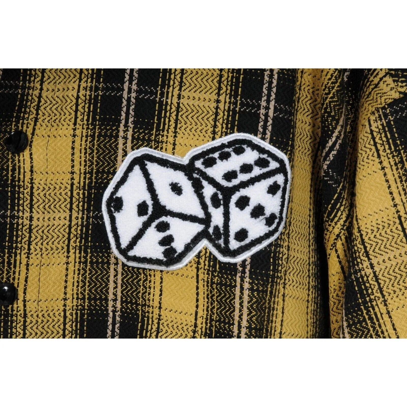 The Dealers Button Down Shirt Yellow Black Plaid Card Print