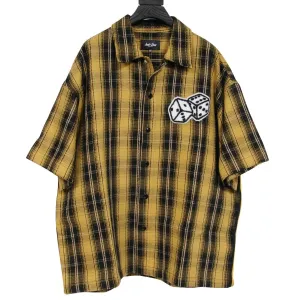 The Dealers Button Down Shirt Yellow Black Plaid Card Print