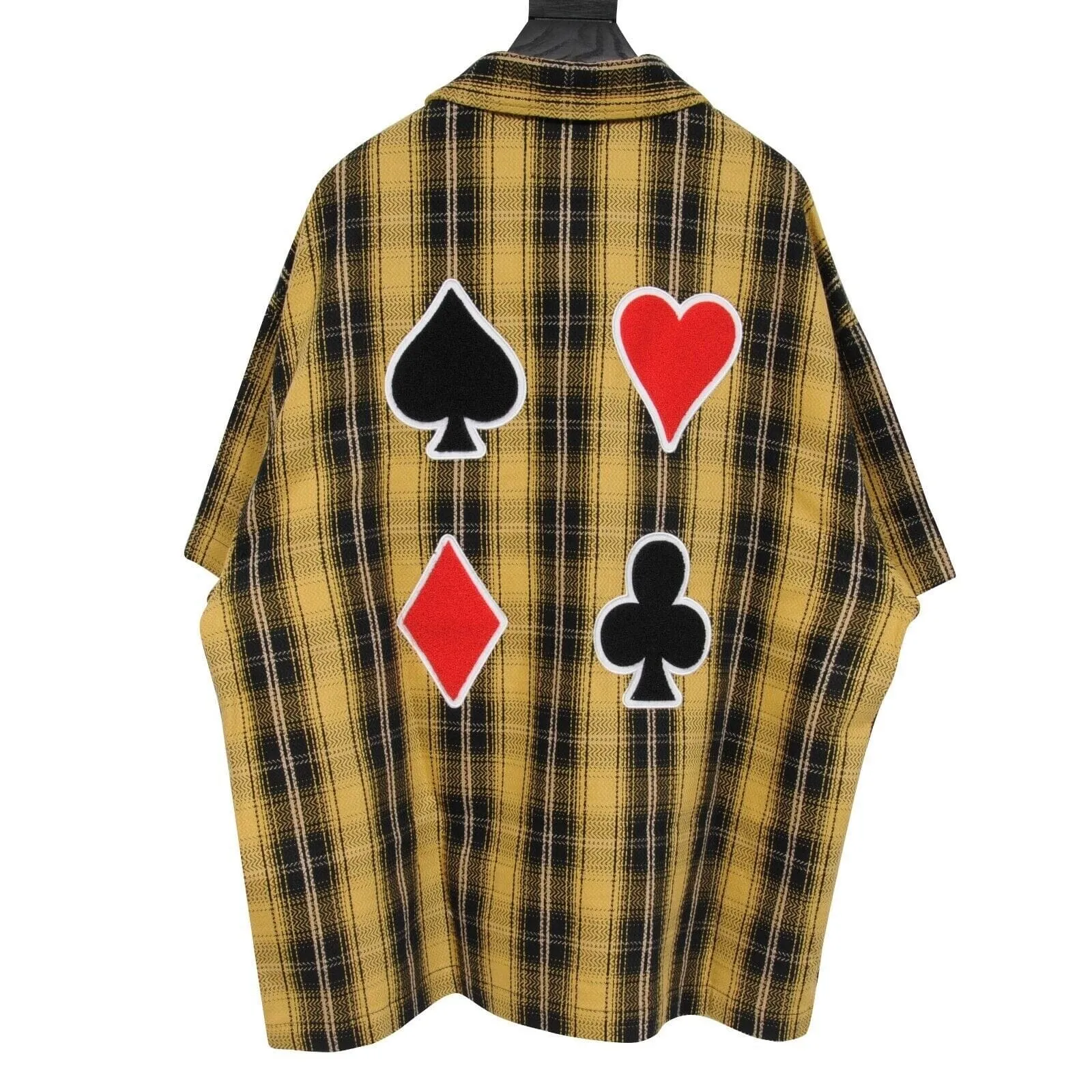 The Dealers Button Down Shirt Yellow Black Plaid Card Print