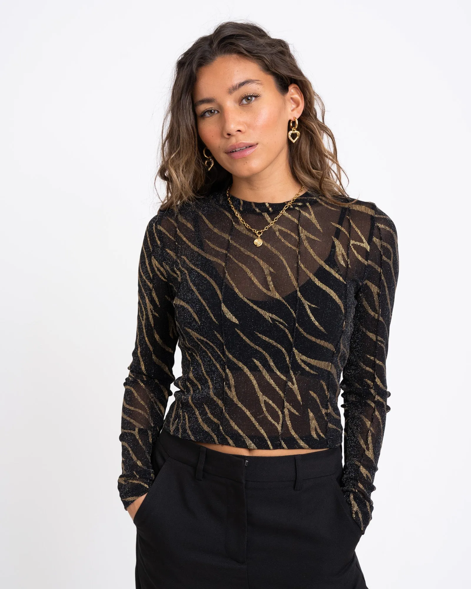 TILTIL Annick Zebra Mesh Top Black Glitter