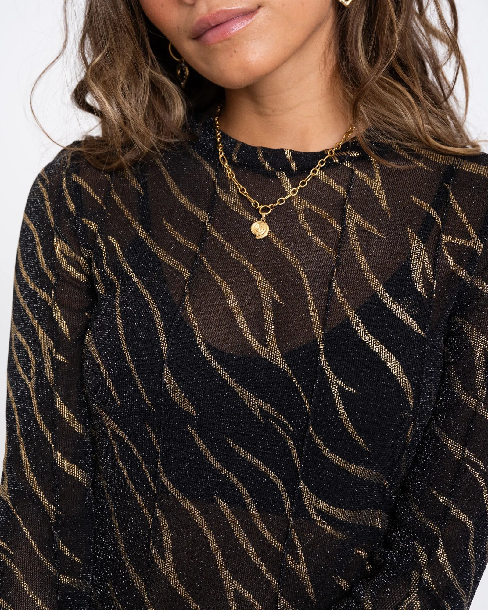 TILTIL Annick Zebra Mesh Top Black Glitter