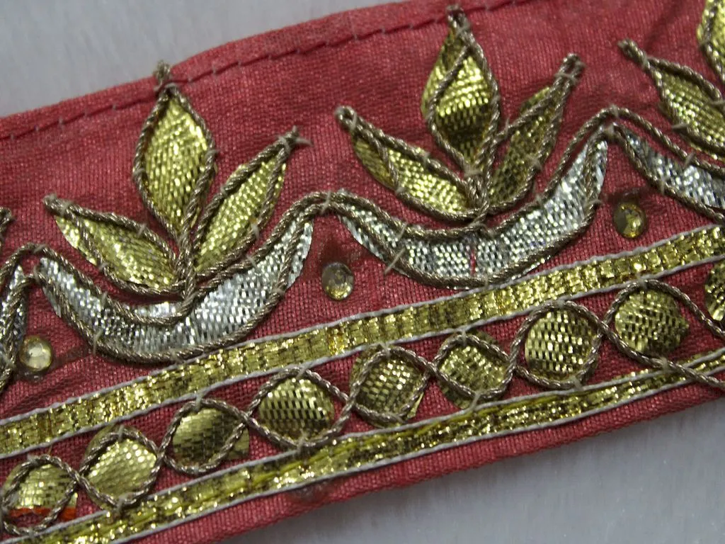 Tomato Red Gota Work Embroidered Border