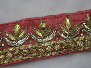 Tomato Red Gota Work Embroidered Border