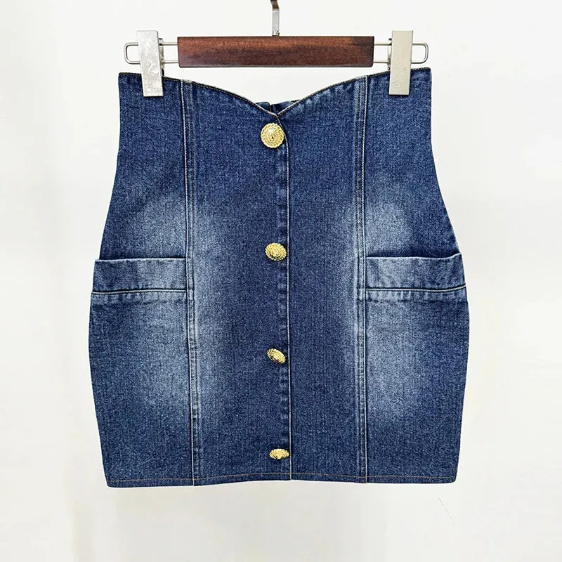 Trend4us Women's Denim Blazer and Mini Skirt Set