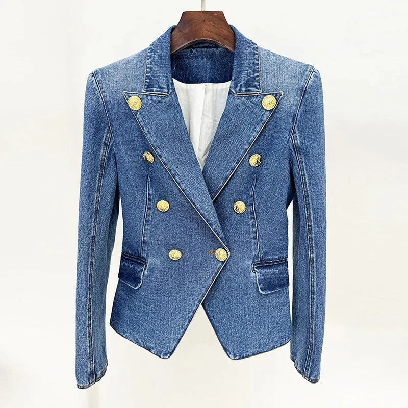 Trend4us Women's Denim Blazer and Mini Skirt Set