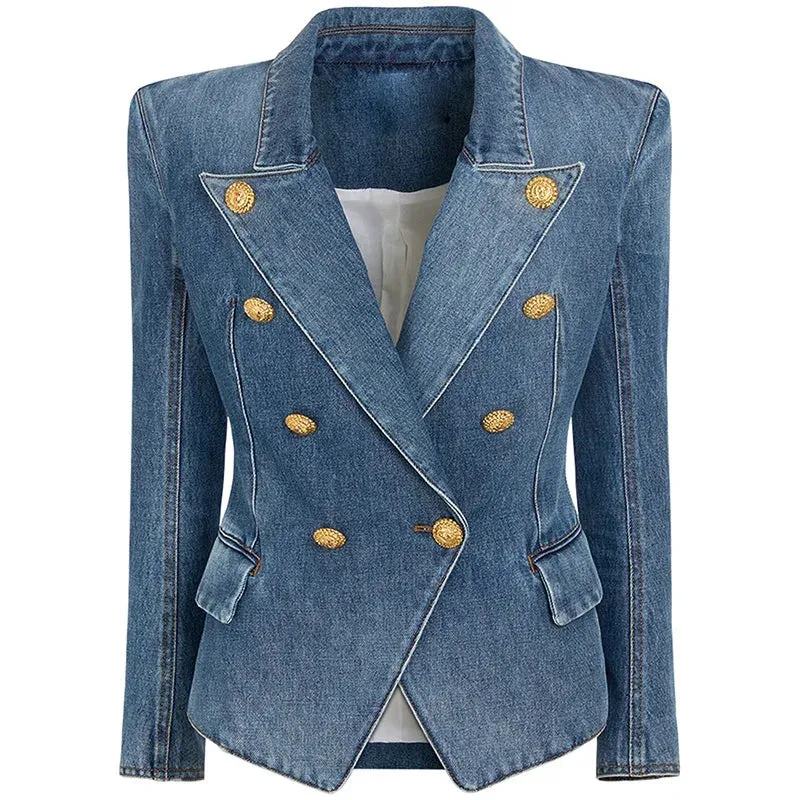 Trend4us Women's Denim Blazer and Mini Skirt Set