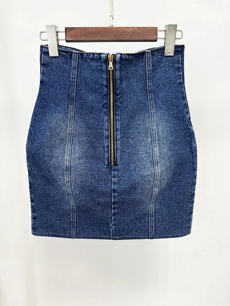 Trend4us Women's Denim Blazer and Mini Skirt Set