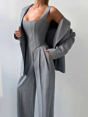 Trendy 3-Piece Women’s Structured Suit with Corset Top & Blazer