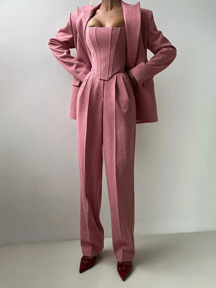 Trendy 3-Piece Women’s Structured Suit with Corset Top & Blazer