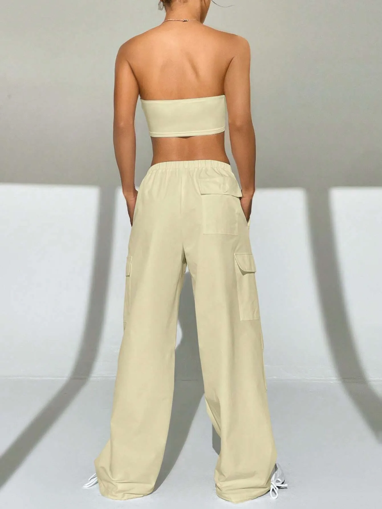 Tube Top And Drawstring Waist Cargo Pants