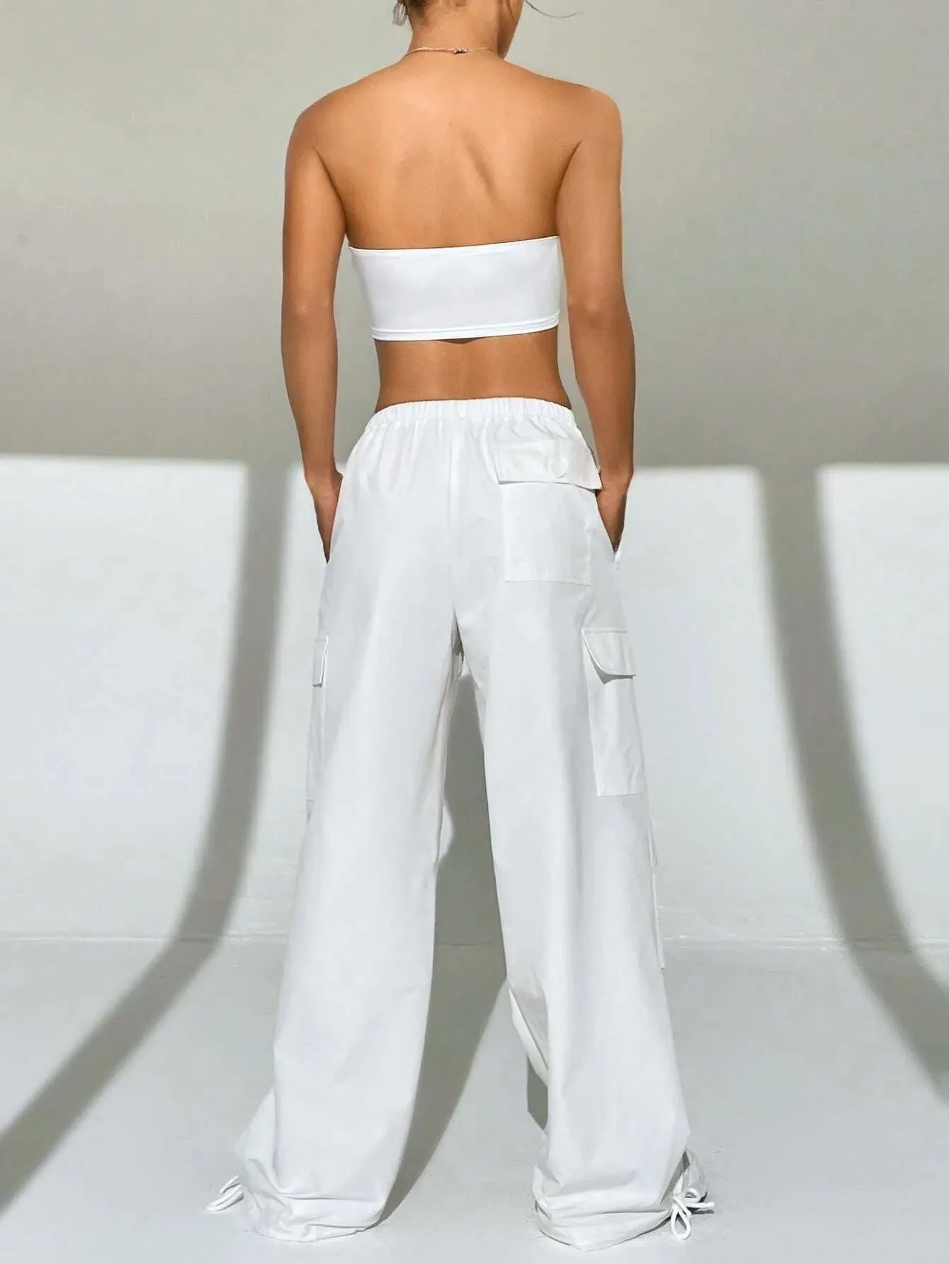 Tube Top And Drawstring Waist Cargo Pants