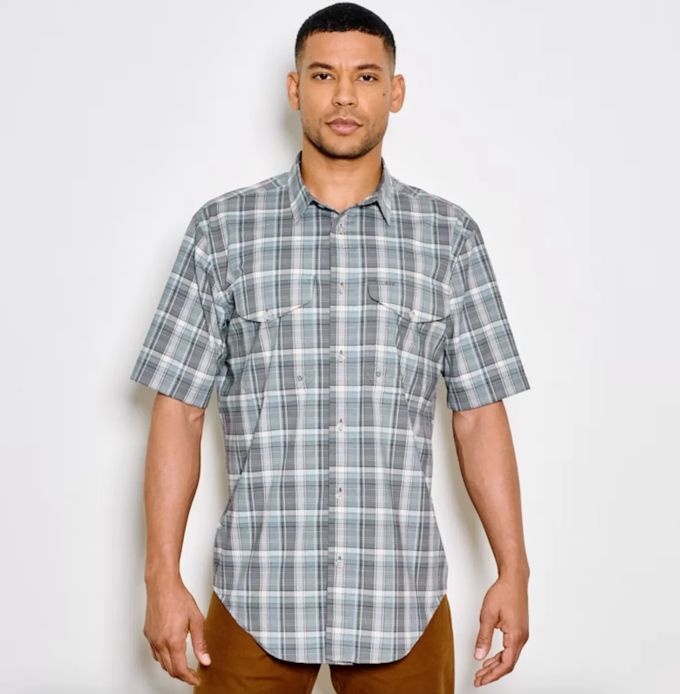 Twin Lakes SS Sport Shirt Gray/Blue/Cream Plaid