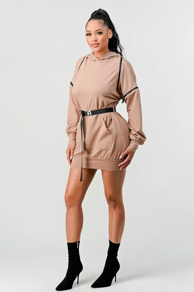 UN-Zip It Long Sleeve Hooded Mini Dress - Ships from The US