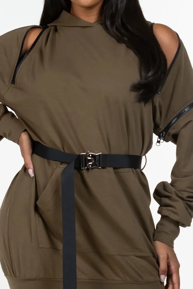 UN-Zip It Long Sleeve Hooded Mini Dress - Ships from The US