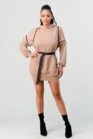 UN-Zip It Long Sleeve Hooded Mini Dress - Ships from The US