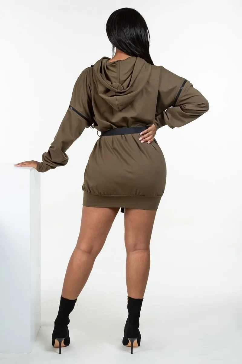 UN-Zip It Long Sleeve Hooded Mini Dress - Ships from The US