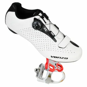 Venzo Cycling Bicycle Cycle Road Bike Shoes Men - compatible with Shimano SPD, SPD SL, Look KEO, Look Delta -  Package including:  Xpedo RF07MC Pedals White 46