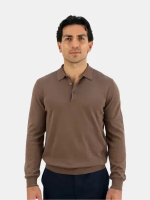 Vico Ribbed Long Sleeve Polo Cotton Cacao
