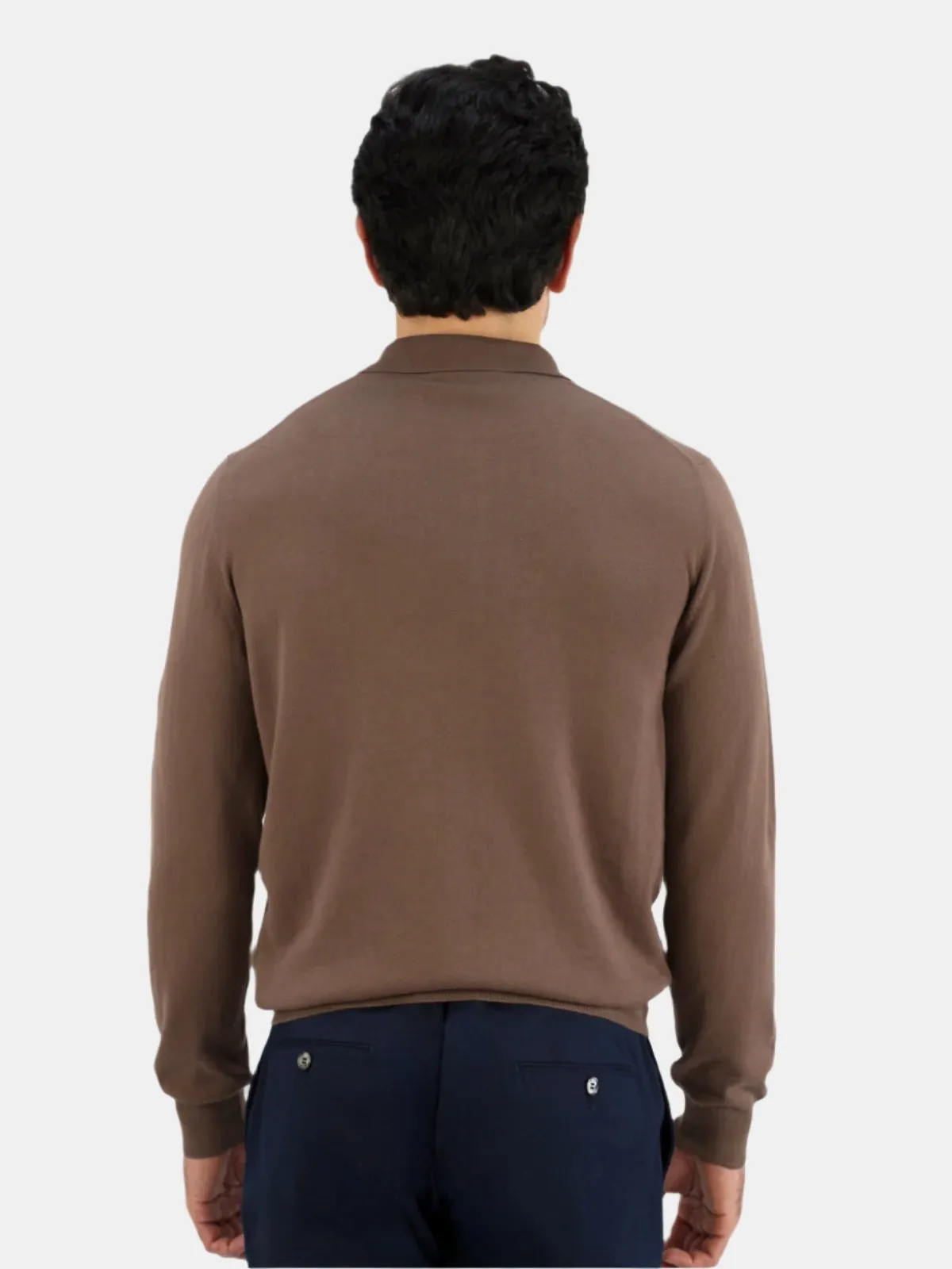 Vico Ribbed Long Sleeve Polo Cotton Cacao