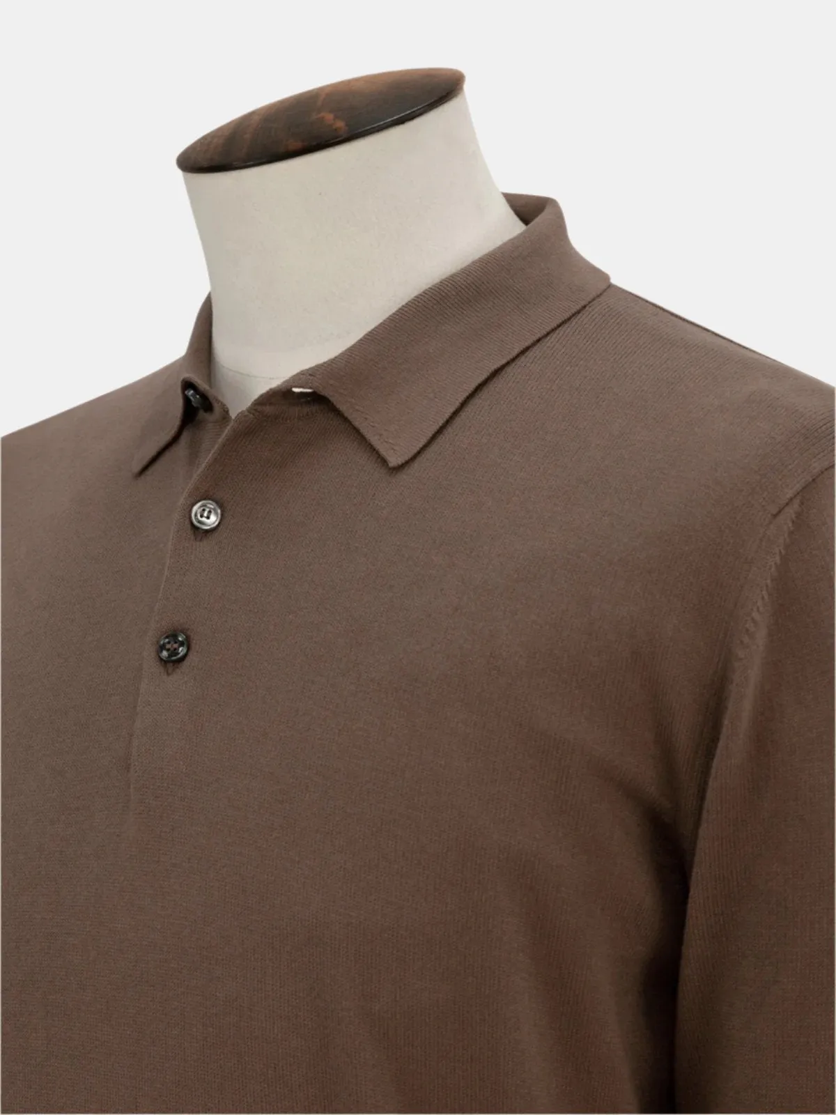 Vico Ribbed Long Sleeve Polo Cotton Cacao