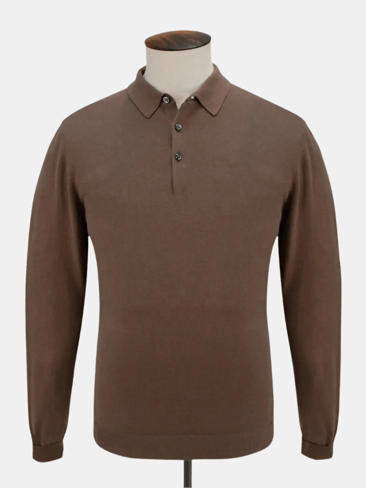 Vico Ribbed Long Sleeve Polo Cotton Cacao