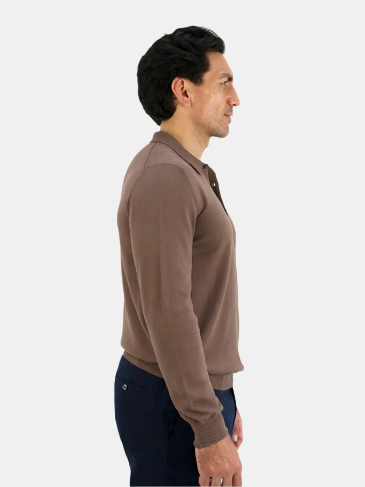 Vico Ribbed Long Sleeve Polo Cotton Cacao