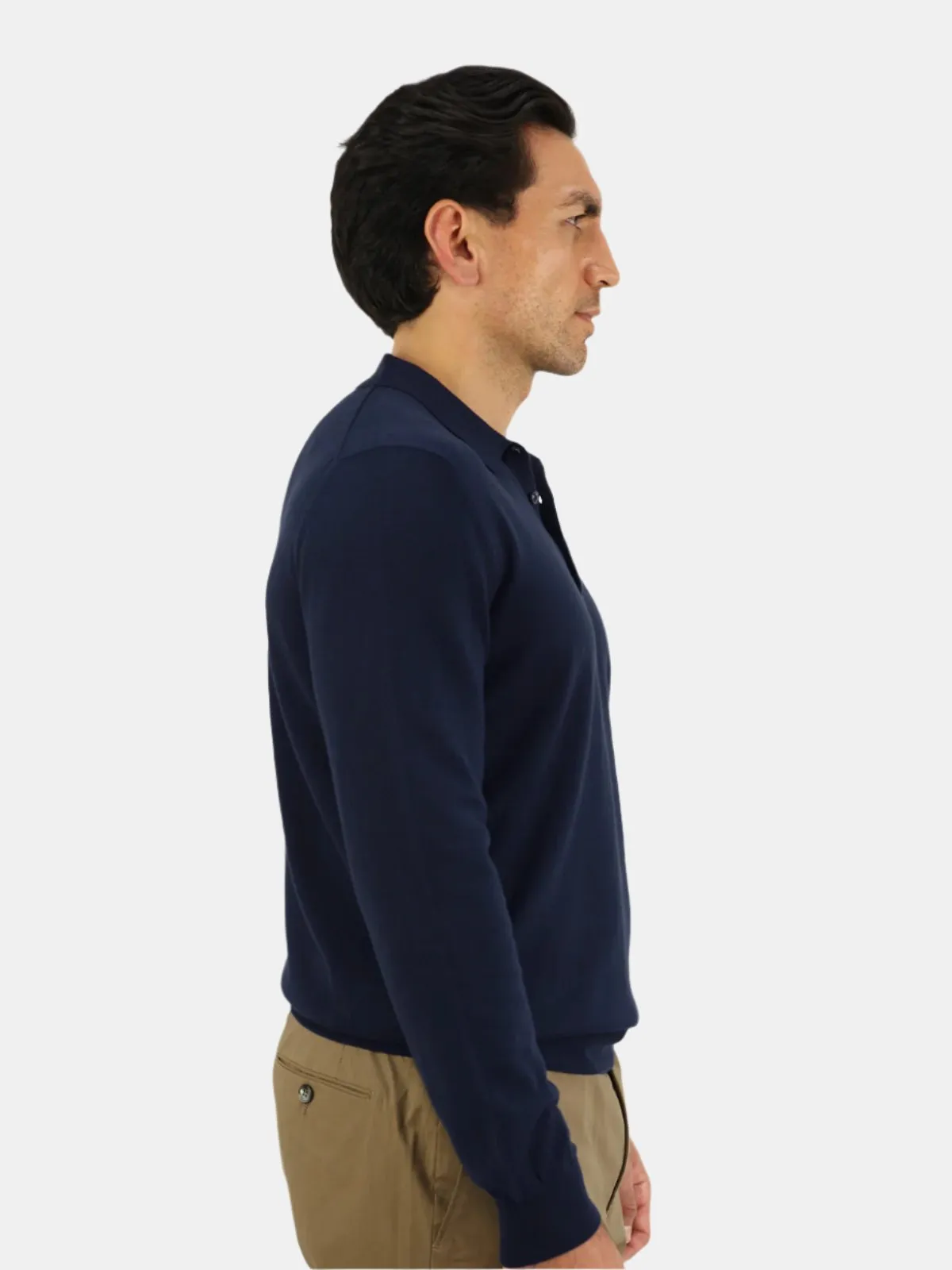 Vico Ribbed Long Sleeve Polo Cotton Midnight