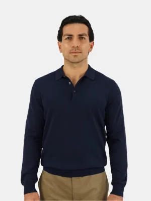 Vico Ribbed Long Sleeve Polo Cotton Midnight