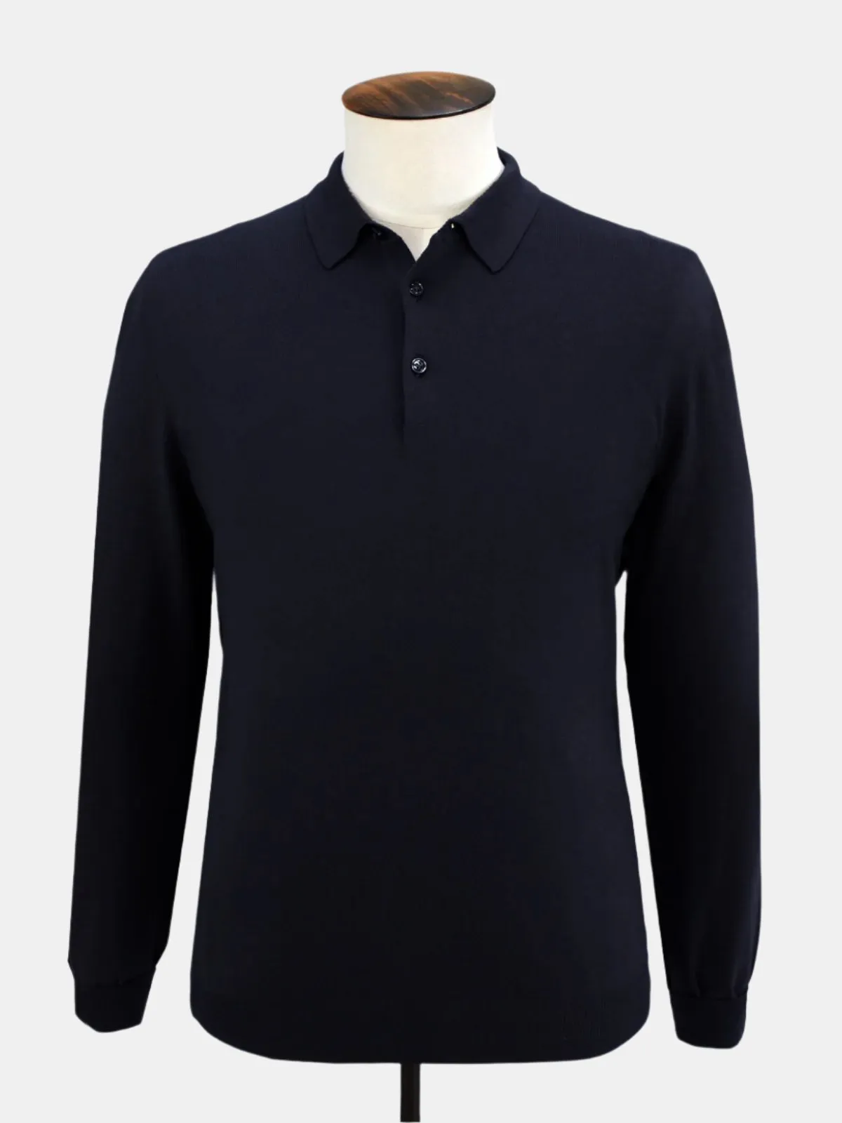 Vico Ribbed Long Sleeve Polo Cotton Midnight
