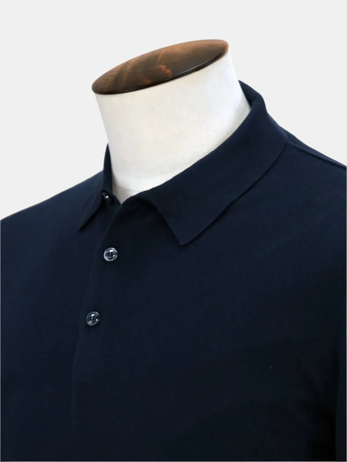 Vico Ribbed Long Sleeve Polo Cotton Midnight