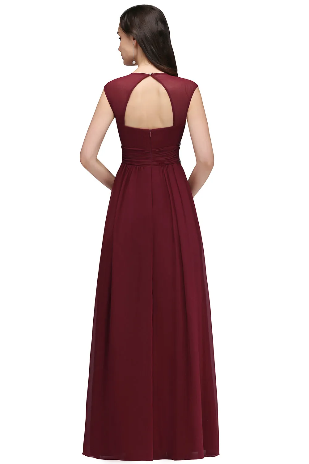 Vintage A-Line Chiffon V-Neck Long Bridesmaid Dresses with Beadings