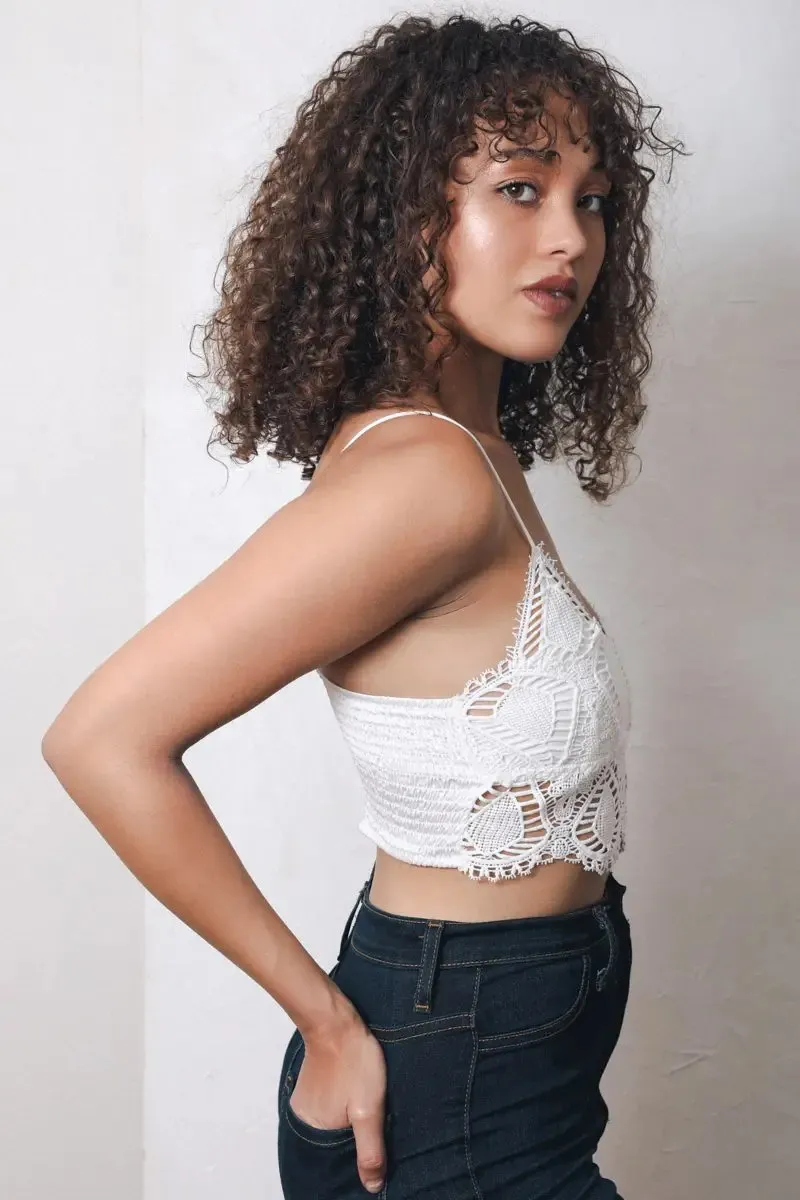 Vintage-Inspired Crochet Lace Overlay Bralette (White)