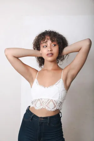 Vintage-Inspired Crochet Lace Overlay Bralette (White)