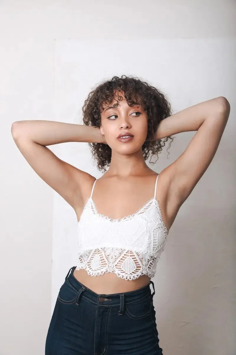 Vintage-Inspired Crochet Lace Overlay Bralette (White)