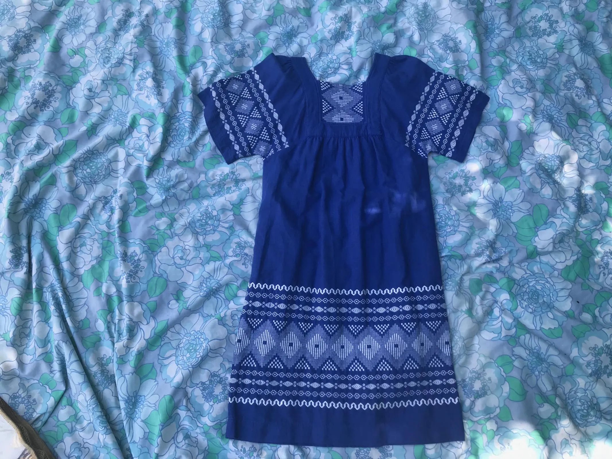 VTG 70s | Mexican MuuMuu Hippie Cotton Oaxacan Caftan Boho Dress | Free Size