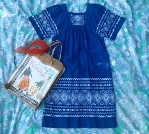 VTG 70s | Mexican MuuMuu Hippie Cotton Oaxacan Caftan Boho Dress | Free Size