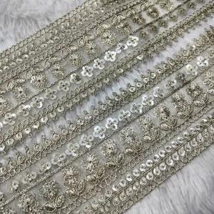 Water Gold Flower Design Fancy Sequins Work Trim