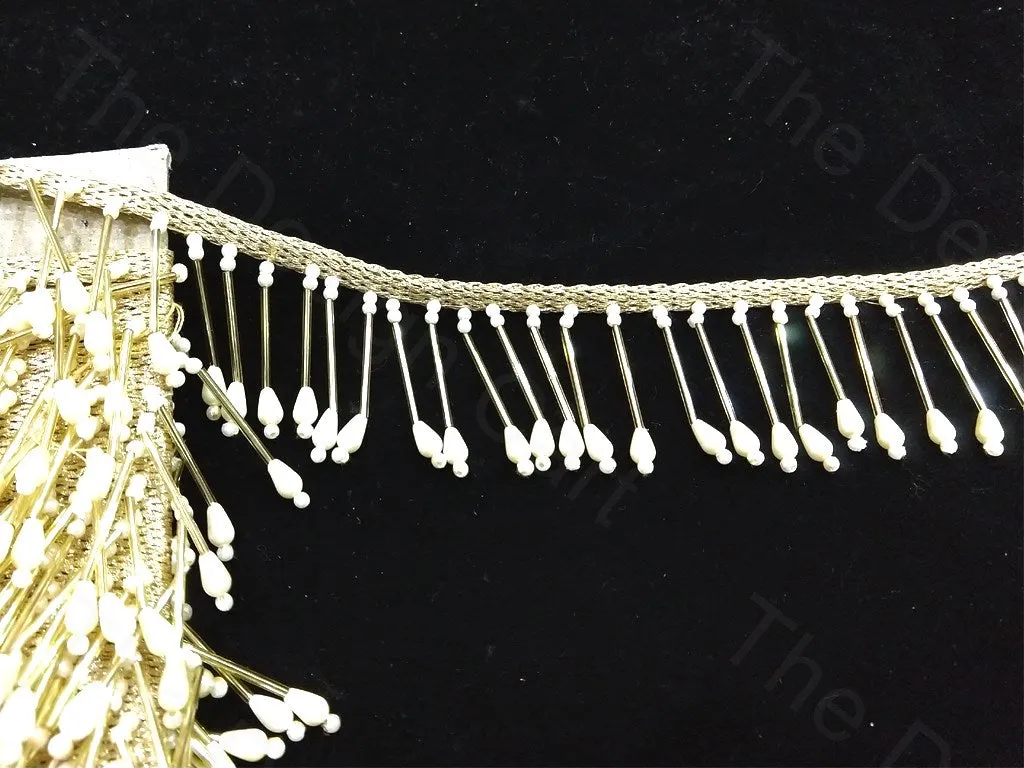 White & Golden Bugle Beads Lace
