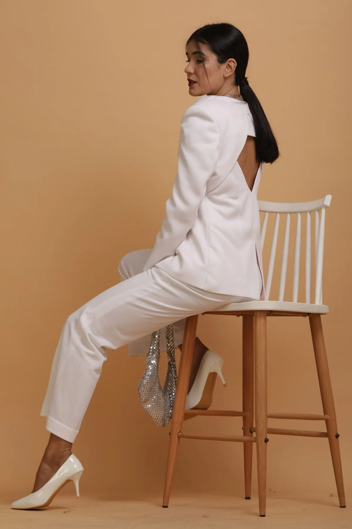 White Crepe Blazer Set
